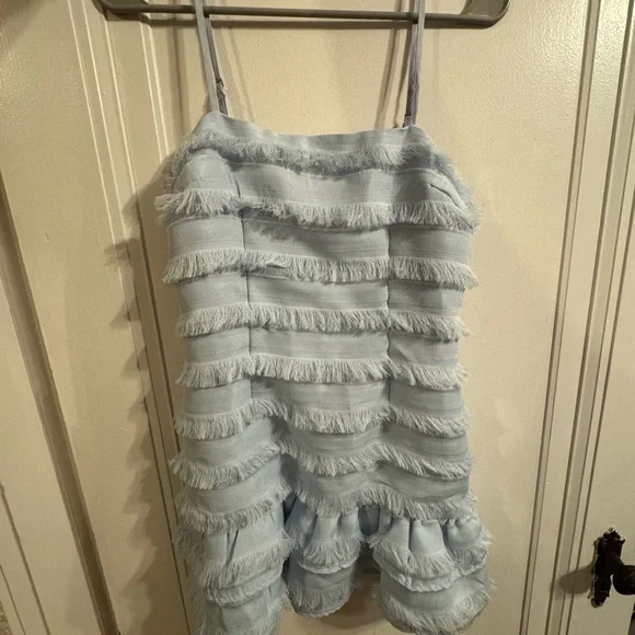 Princess Polly Molina Mini Dress Size 2 Fringe Tiered Flapper Party Light Blue - Picture 1 of 3